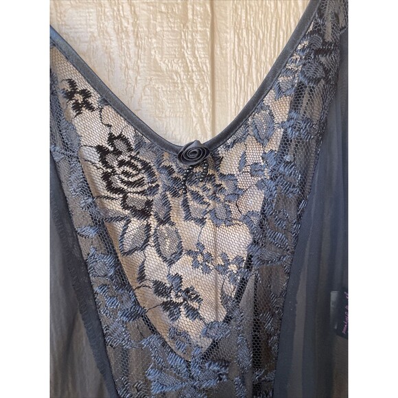 VINTAGE by FREDERICK’S of HOLLYWOOD BLACK Chiffon LACE Négligée NIGHTGOWN M￼ - Picture 4 of 12